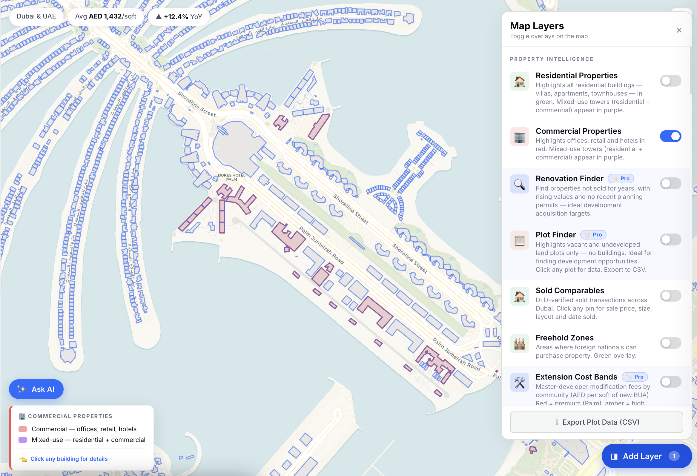 Ardhi map — Commercial properties layer.