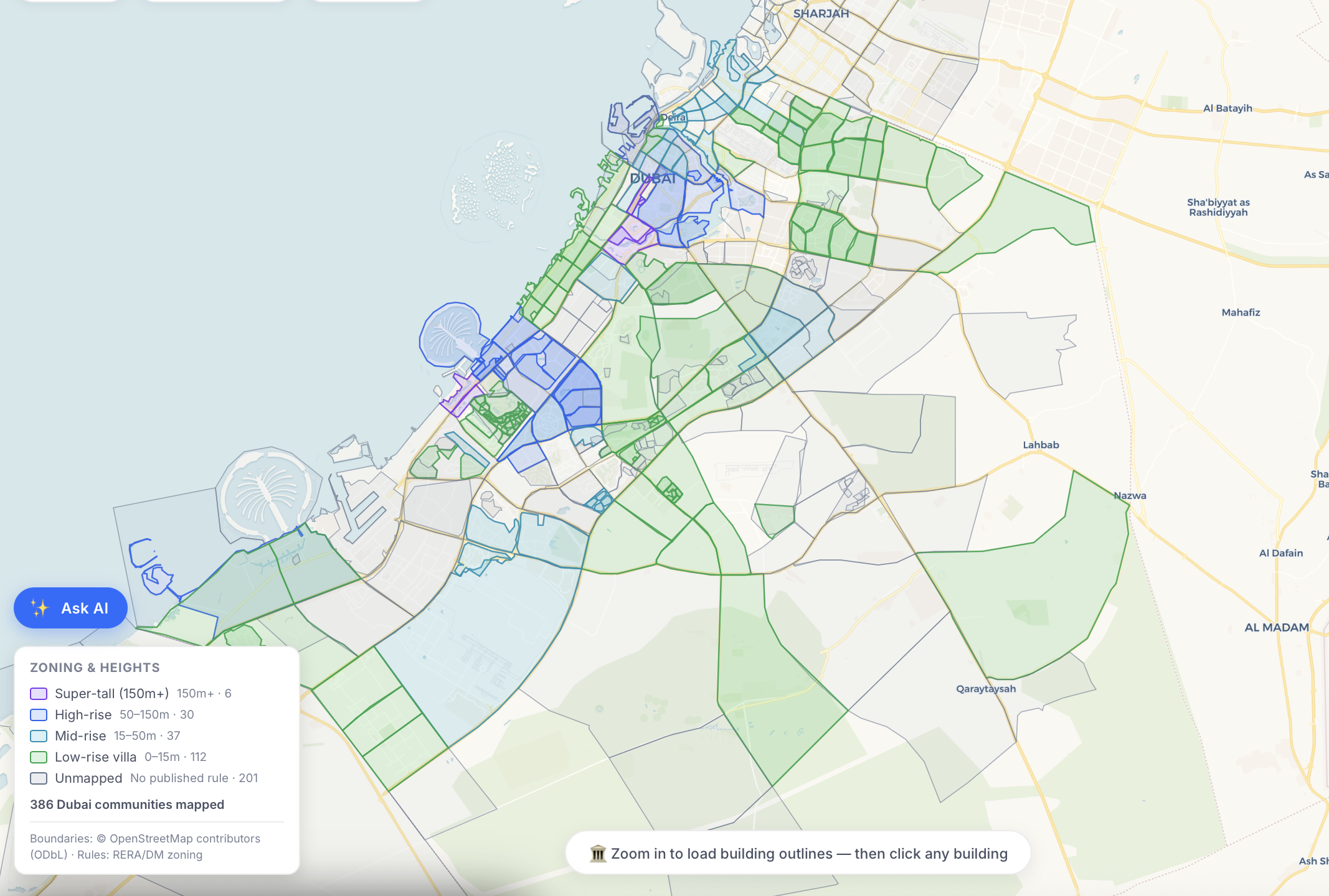 Ardhi map — Zoning and heights layer.